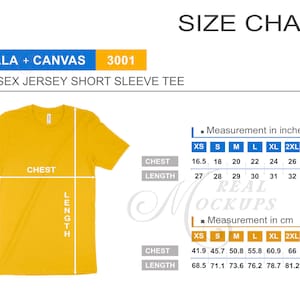 Bella Canvas 3001 Unisex Tee Size Chart - T-Shirt Size Guide