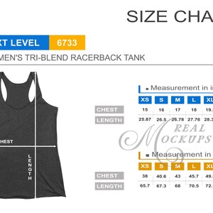 Next Level 6733 レディース トライブレンド レーサーバック タンク サイズ表 - Next Level サイズガイド