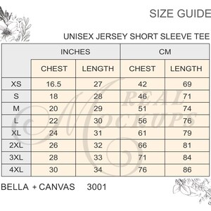 Bella Canvas 3001 Size Chart | Unisex Tee Size Chart |  Bella Canvas Size Guide | Best Size Guide