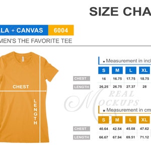 Bella Canvas 6004 Women&#39;s Favorite Tee Size Chart - Bella Canvas T-Shirt Size Guide