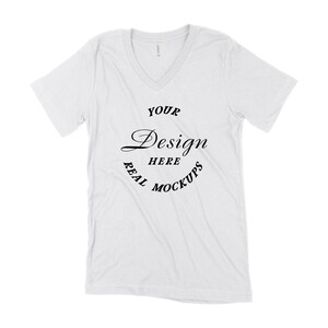 White Bella Canvas 3005 Mockup White Background | Unisex V-Neck Tee Mock Up | Best Mock Up | Flat Lay Mockup Display | Unisex Mock-Up