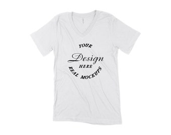 White Bella Canvas 3005 Mockup White Background | Unisex V-Neck Tee Mock Up | Best Mock Up | Flat Lay Mockup Display | Unisex Mock-Up