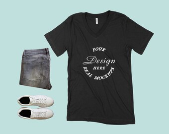 Bella Canvas 3005 Mockup Black | Unisex V-Neck Mock Up | Best Mock Up | Flat Lay Display