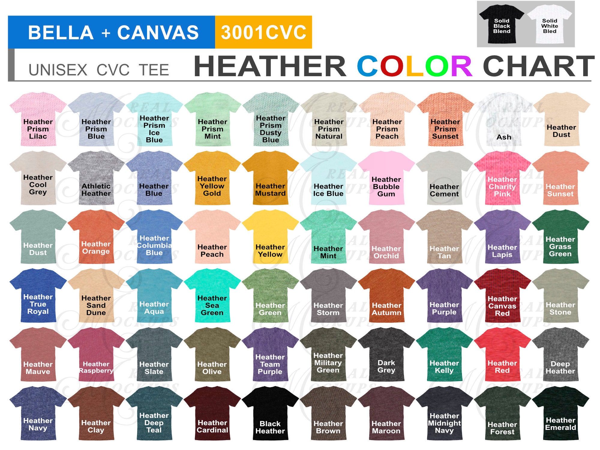 Download Bella Canvas 3001CVC Heather Color Chart All CVC Colors | Etsy