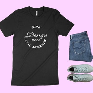 BLACK SHIRT MOCKUP - Unisex Tee Mockup - Black Shirt Flat Lay Bella Canvas Digital Download Mockup - Clothing Flat Lay