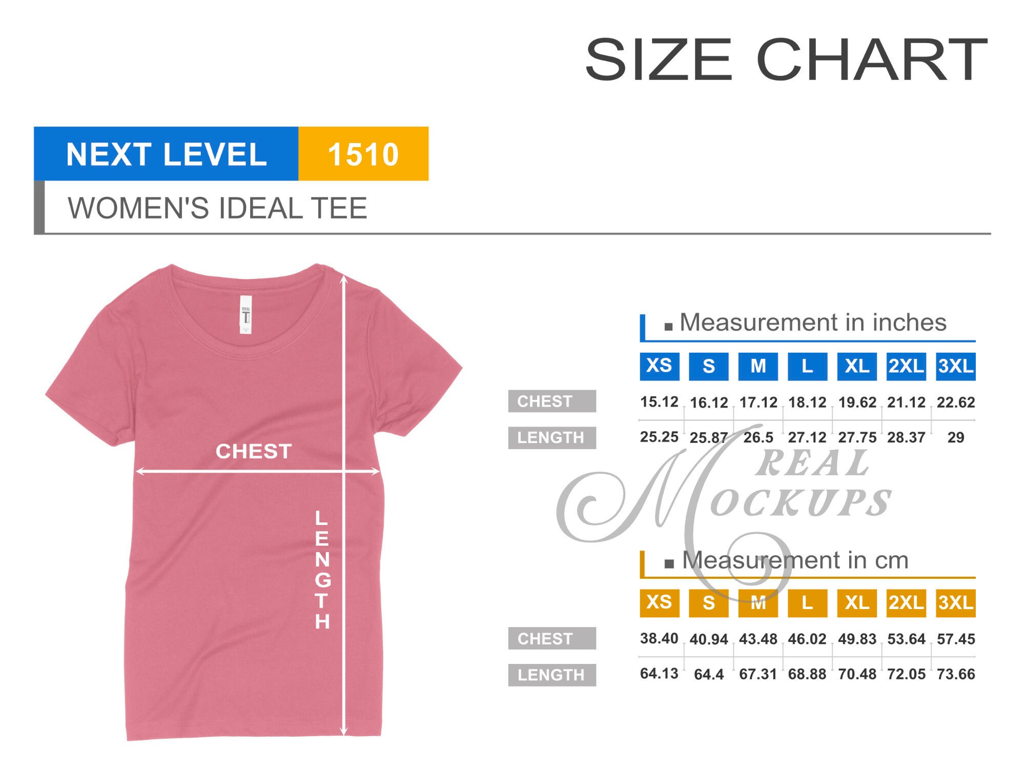Next Level 1510 Women's Ideal Crew Tee Size Chart - Next Level Size ...