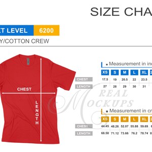 Next Level 6200 ポリコットン クルー サイズ表 - Next Level サイズガイド