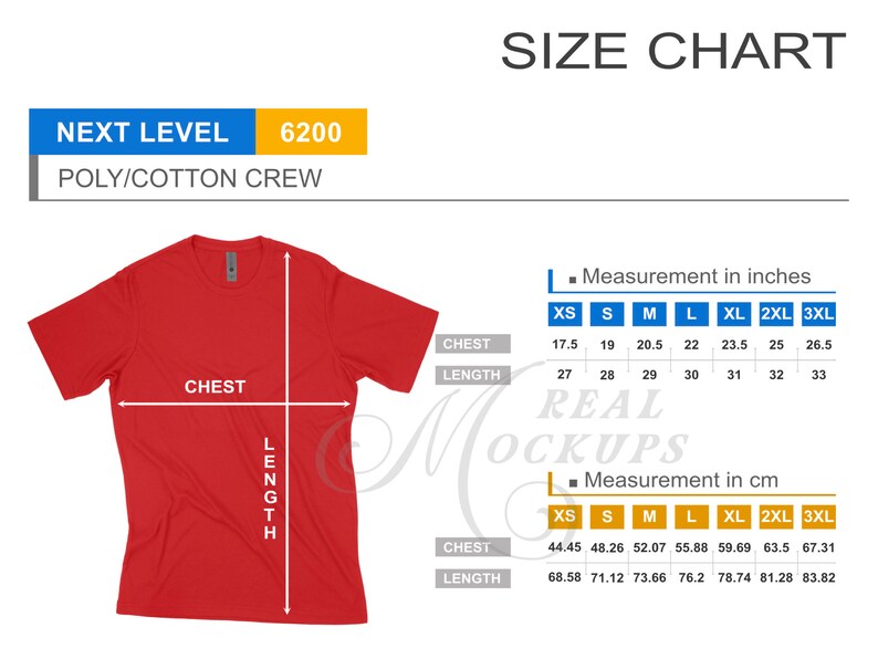 Next Level 6200 Poly Cotton Crew Size Chart Next Level Size Guide