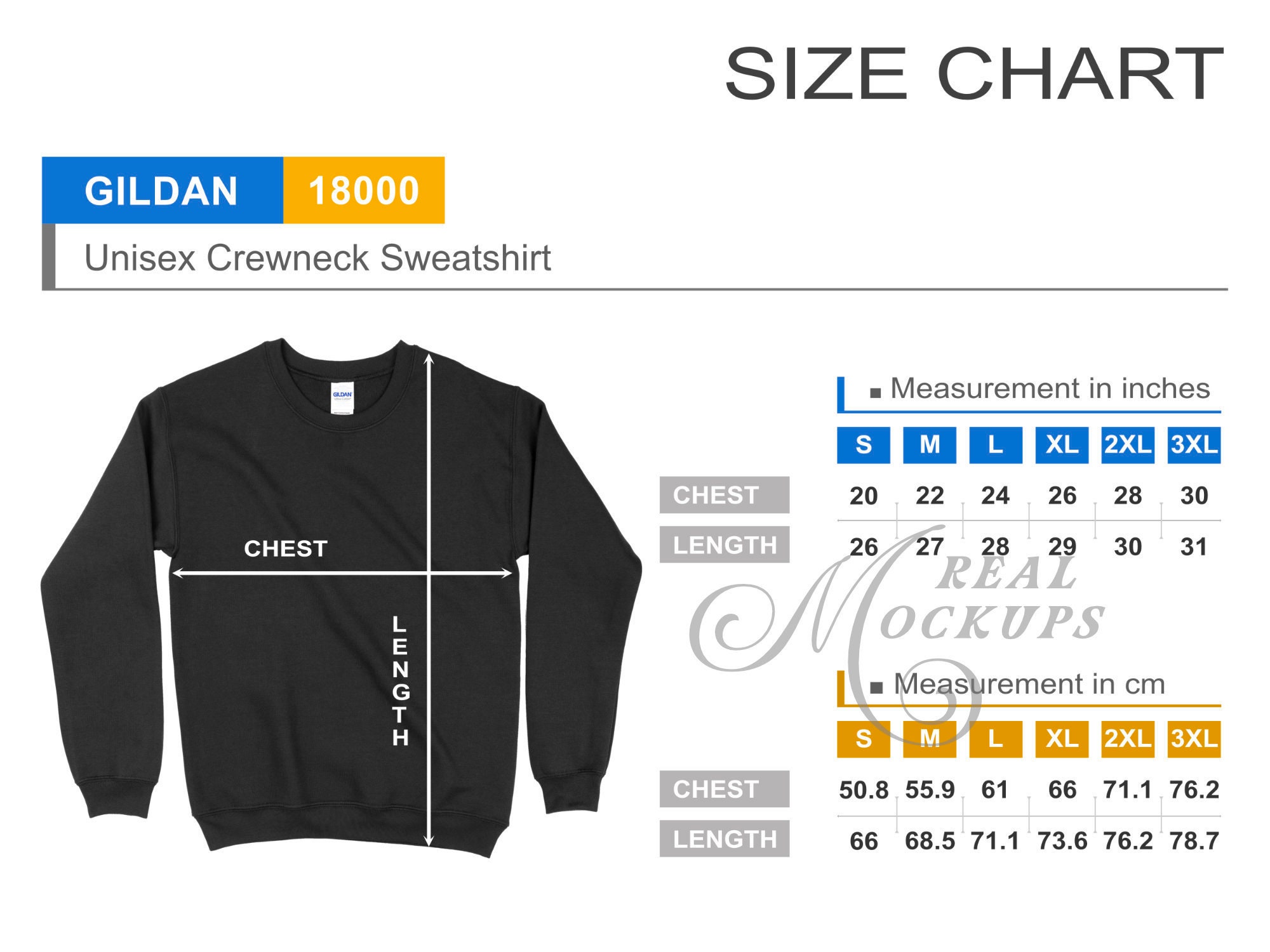 Gildan Crewneck Sweatshirt Size Chart