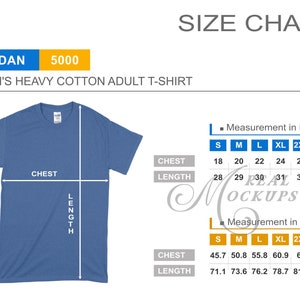 Gildan 5000 Unisex Heavy Cotton Tee Size Chart - Gildan T-Shirt Size Guide