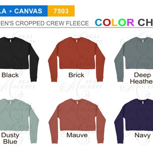Bella Canvas 7503 Color Chart |  Women&#39;s Cropped Sweatshirt Color Chart | Best Color Chart | JPG and PNG Transparent Background Color Guide