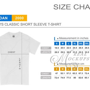 Gildan 2000 Unisex Tee Size Chart - Gildan T-Shirt Size Guide