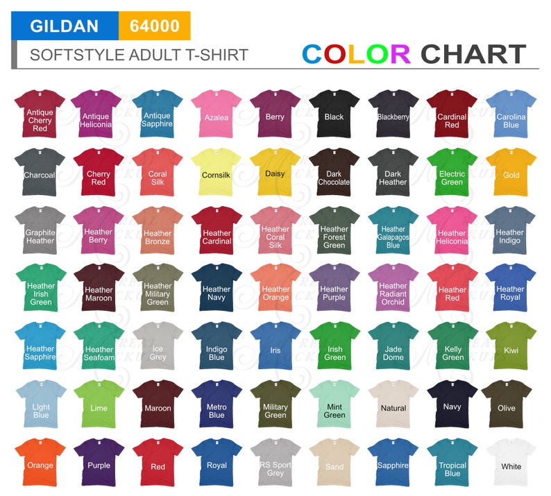 Gildan 64000 Color Chart Gildan G640 Color Chart Best | Etsy