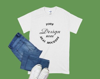 White Gildan 5000 T-Shirt Mockup | Men's Tee Mock Up | Best Mockup | Flat Lay Mockup Display