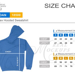 Gildan 18500 Unisex Hooded Sweatshirt Size Chart - Gildan Size Guide