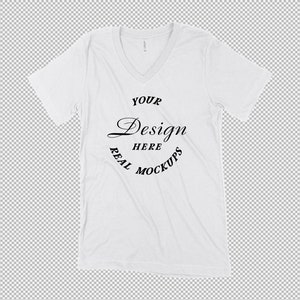 PNG Bella Canvas 3005 Mockup | Transparent Background Mock up | White Unisex V-Neck Tee Mockup | Best Mockup | Bella Canvas  Flat Lay Mockup
