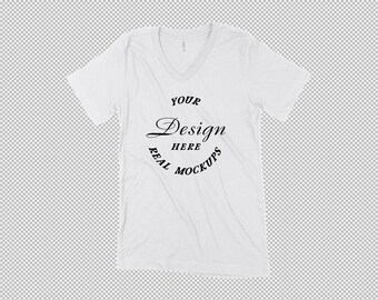 PNG Bella Canvas 3005 Mockup | Transparent Background Mock up | White Unisex V-Neck Tee Mockup | Best Mockup | Bella Canvas  Flat Lay Mockup