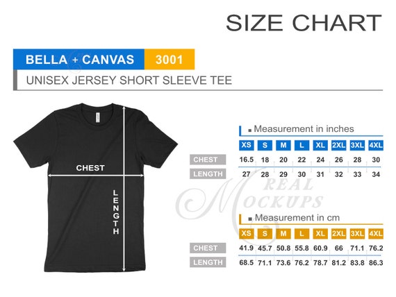 bella canvas long sleeve size chart