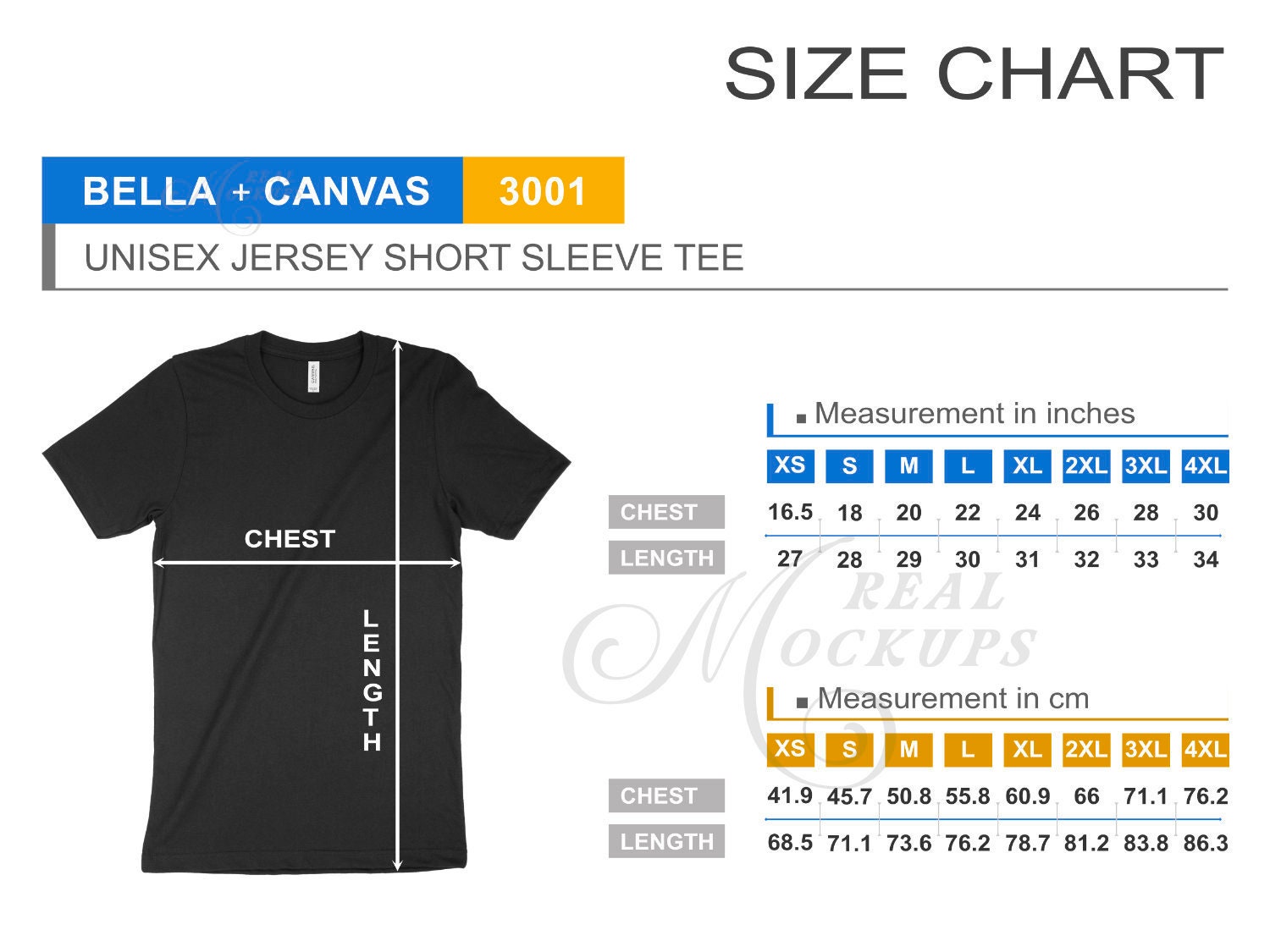 bella shirt size chart