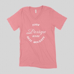 PNG Bella Canvas 3005 Mockup | Transparent Background Mock up | Pink Unisex V-Neck Tee Mockup | Best Mockup | Bella Canvas  Flat Lay Mockup
