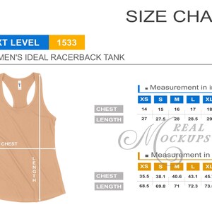Next Level 1533 レディース アイデアル レーサーバック タンク サイズ表 - Next Level サイズ ガイド
