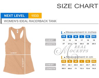 Next Level 1533 Women's Ideal Racerback Tank Size Chart - Next Level Size Guide