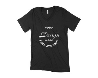 Black Bella Canvas 3005 Mockup White Background | Unisex V-Neck Tee Mock Up | Best Mock Up | Flat Lay Mockup Display | Unisex Mock-Up
