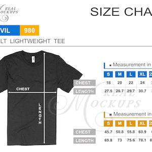 Anvil 980 Size Chart | Adult Lightweight Tee Size Guide | Anvil Size Guide | Best Size Chart