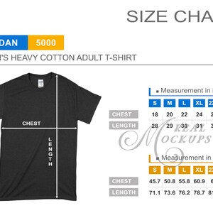 Gildan 5000 Unisex Heavy Cotton Tee Size Chart - Gildan T-Shirt Size Guide