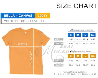 Bella Canvas 3001Y Youth Tee Size Chart - Bella Canvas Size Guide