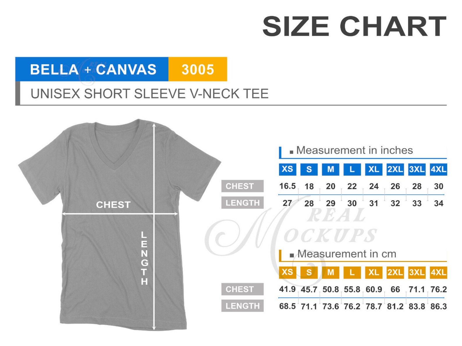 bella canvas v neck size chart