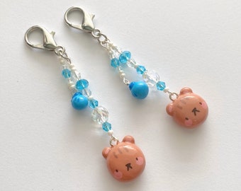 Blueberry Bear Beaded Charm Keychain - Handmade Polymer Clay Keychain - Beaded Jewelry - Kawaii Aesthetic - Cute Bear