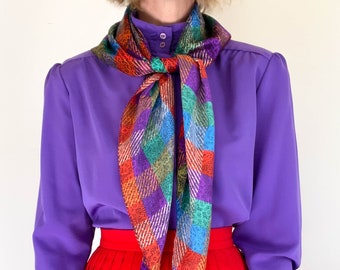 Vintage 100% Silk Charmeuse Scarf / Paisley Rainbow Scarf / Vintage Accessory / Bright Color Block Pattern / Vintage headscarf / Neck Scarf