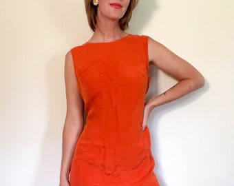 robe crayon orange vintage 100 % pure soie / collection patrick / entièrement doublée / robe fourreau en soie / robe en soie minimale / sans manches / taille 8