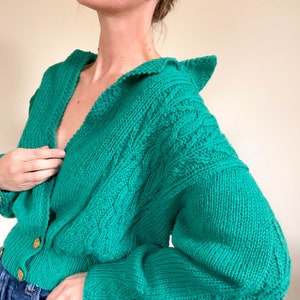80s Vintage HAND KNIT 100% Shetland Wool Cardigan / Teal Wool / Double  Breasted / Deep V / Collared / Oversized and Chunky / Size Small - Etsy