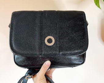 Y2K Etienne Aigner Black Leather Saddle Bag / Pebble Leather / Crossbody Handbag / Minimal Black Handbag