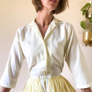 Vintage 60s Pastel Yellow Blouse - Lady Manhattan Preppy Style collared Button Up Small