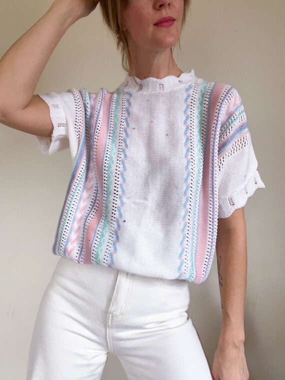 Vintage Pastel Rainbow Open Weave Cover-up - Free Size