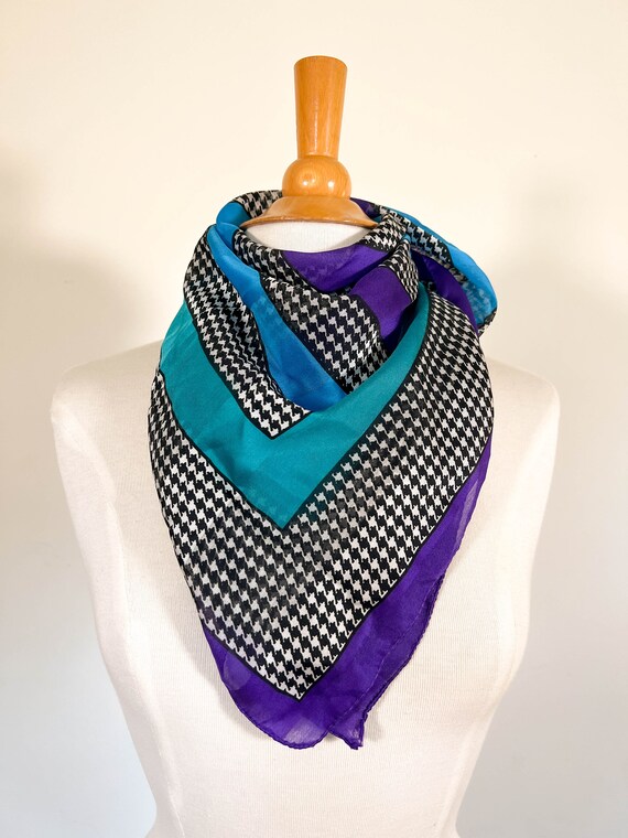 Vintage Color Block & Houndstooth Scarf / Silken … - image 5