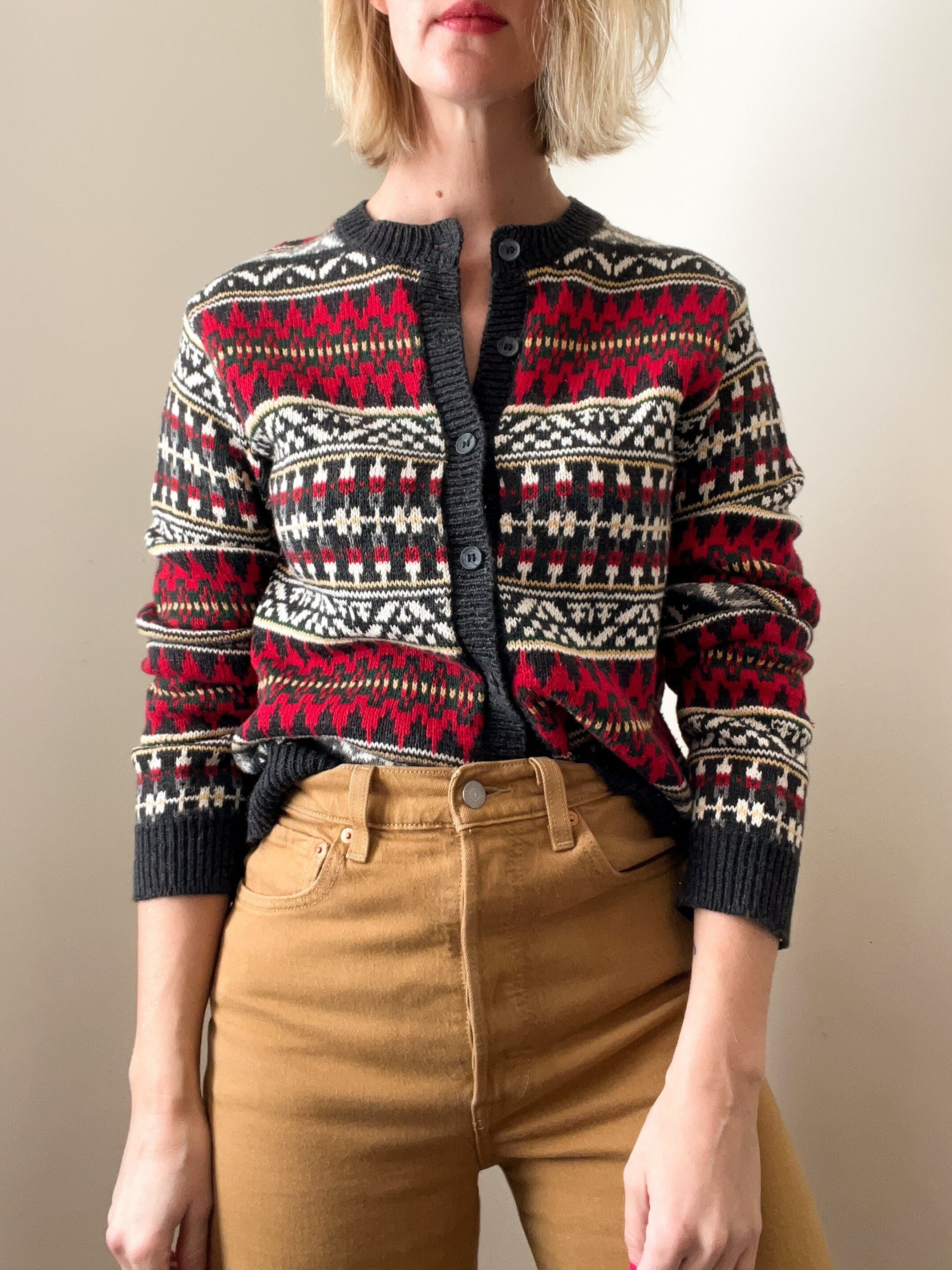 90s Vintage Fair Isle Cardigan / Old Navy Clothing Co. / Red - Etsy