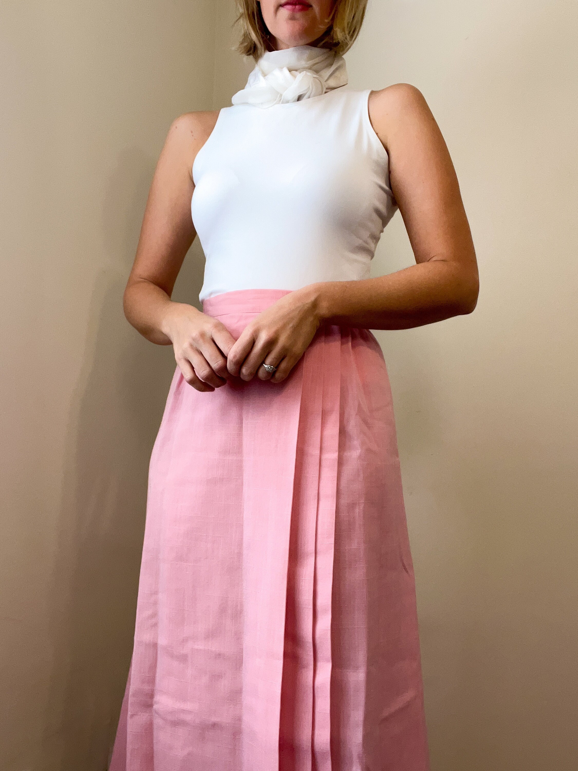 Pink pleated top wrap skirt