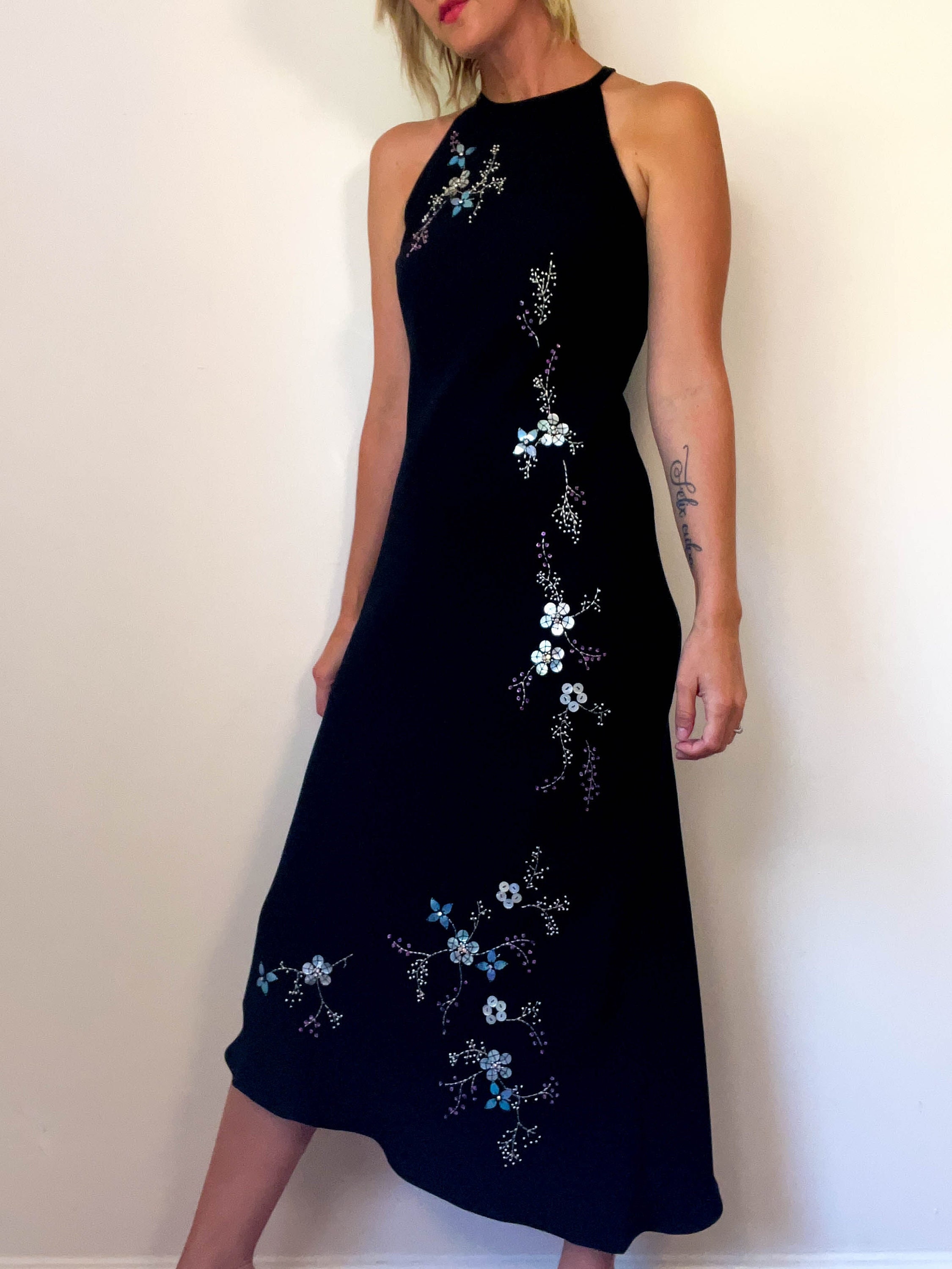 Y2K Vintage Embellished Black Slip Dress / Jones New York