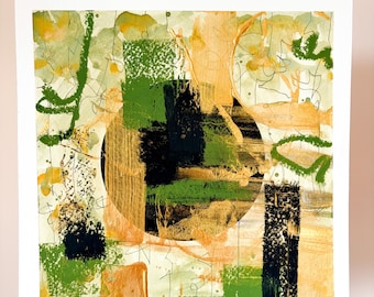 K+D+B // Mini peinture abstraite originale / Oeuvres d'art techniques mixtes 5 x 5 / Art mural moderne / Or vert noir / Formes géométriques