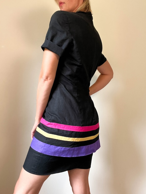 Vintage Colorful Linen Blend Dress / Short Sleeve… - image 5