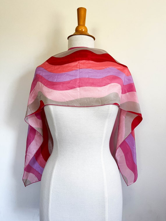 vintage shades of pink striped scarf / taupe pink… - image 4