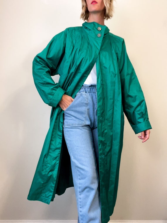 Vintage Shiny Emerald Trench Coat / Weather Proof / 8… - Gem