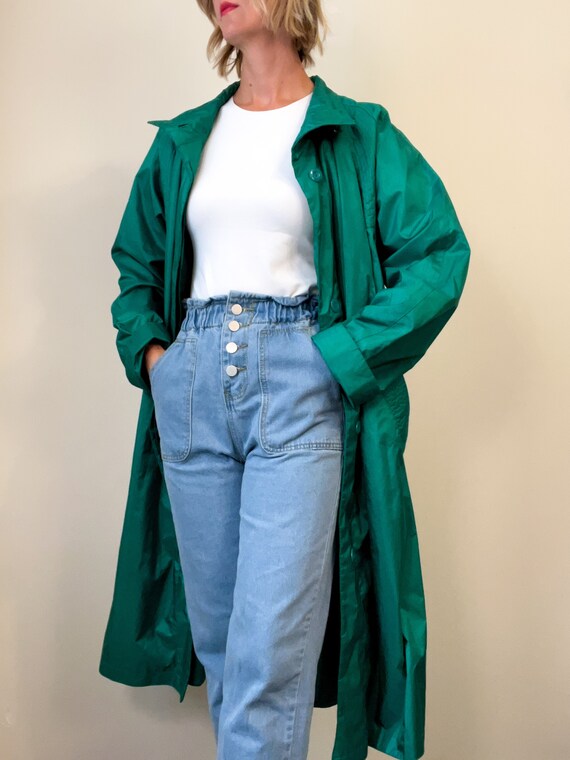 Vintage Shiny Emerald Trench Coat / Weather Proof / 8… - Gem