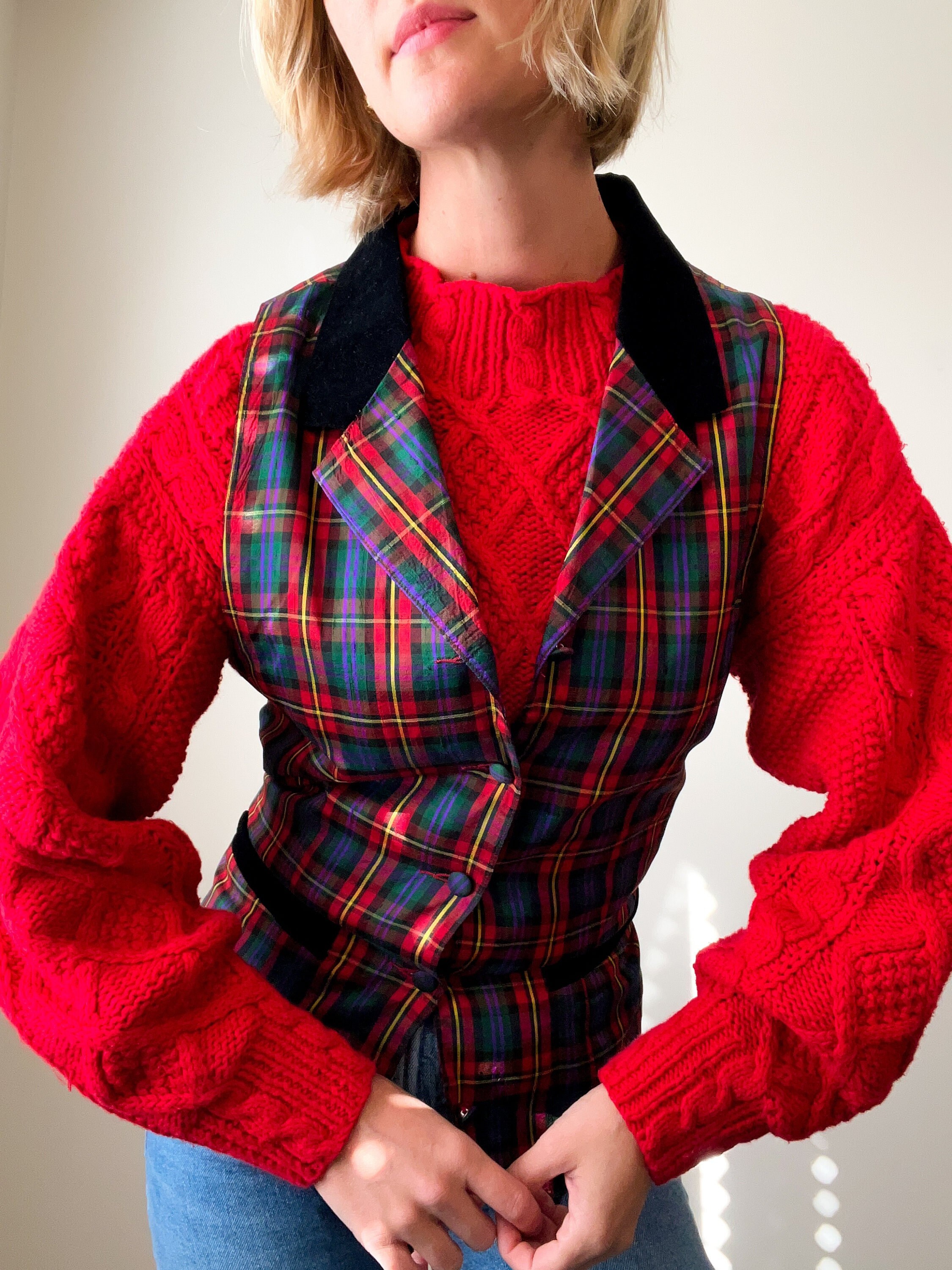 Red Plaid Vest - Etsy