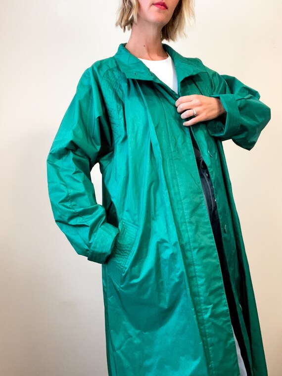 Vintage Shiny Emerald Trench Coat / Weather Proof / 8… - Gem