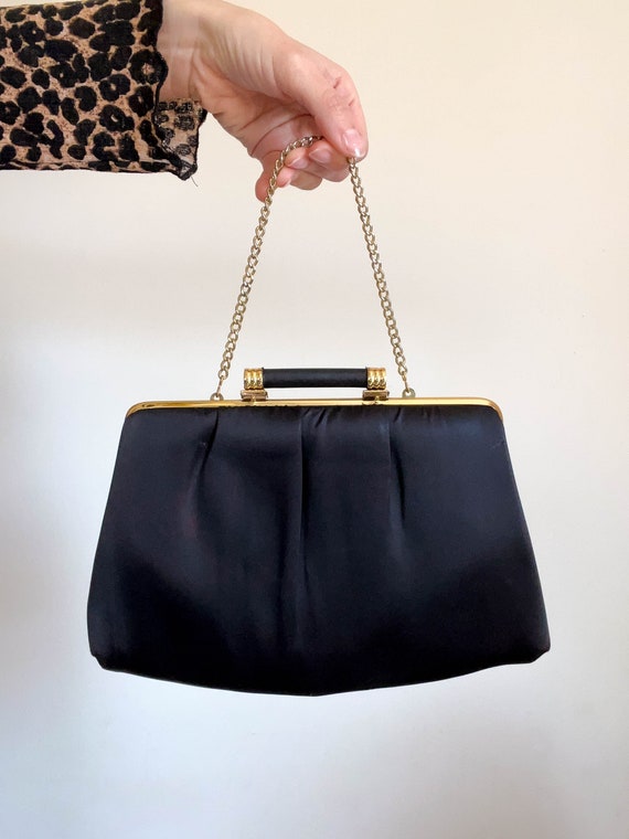 vintage gold and black satin pocketbook / black go